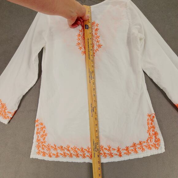Snappy Turtle Tunic Top sz S Women White Orange Embroidered Paisley Floral Boho - Picture 5 of 12